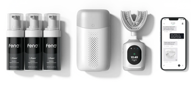 Toothbrush with app featuring a U-shaped design, foaming toothpaste, charging case, & smartphone integration for dental care